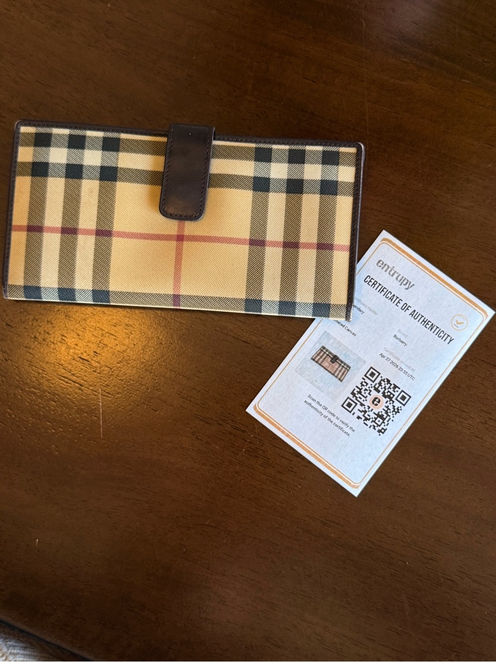 Burberry Beige Vintage Check Continental Wallet with Brown Trim